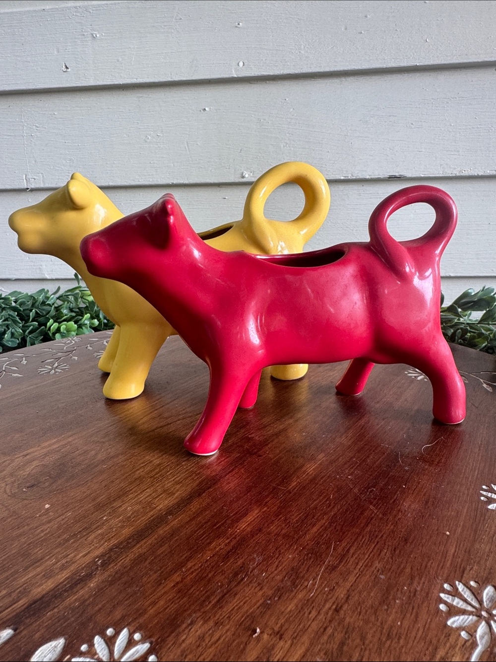 Yellow and Red Ceramic Cow Milk Pitcher Set - Picture 1 of 5